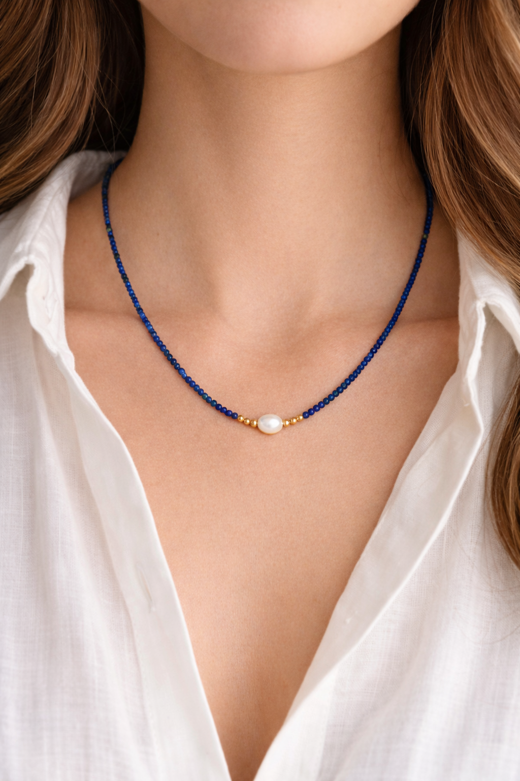 Lapis Lazuli Stone Beaded Pearl Necklace