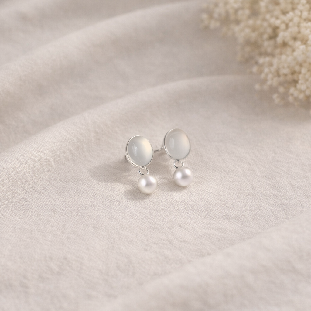 Sterling Silver Oval Pearl Drop Earrings