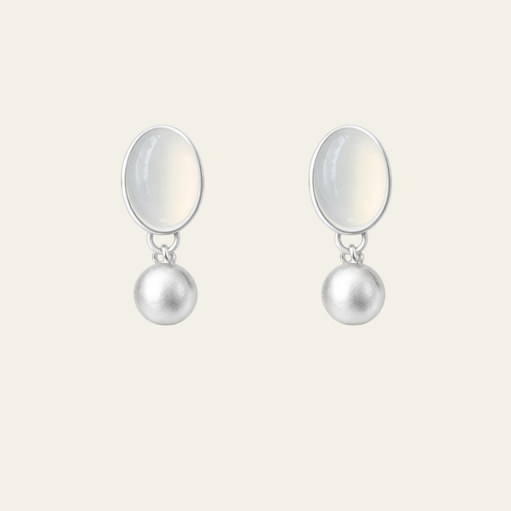 Sterling Silver Oval Pearl Drop Earrings