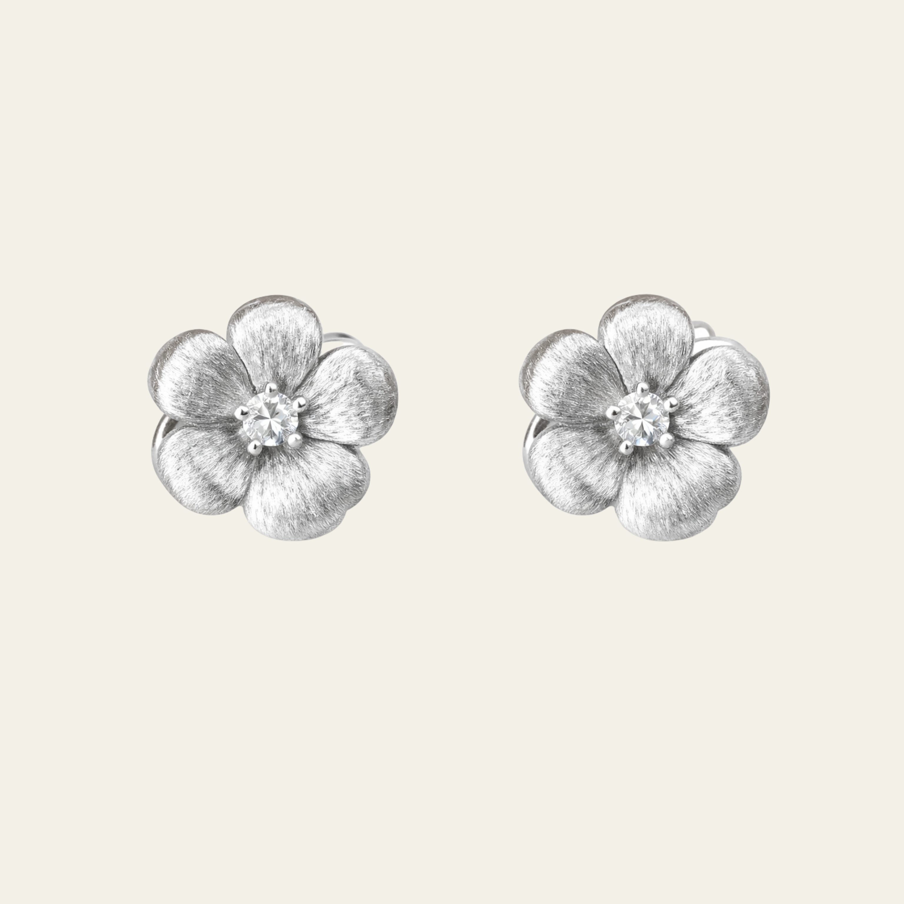 Sterling Silver Camellia Flower Stud Earrings