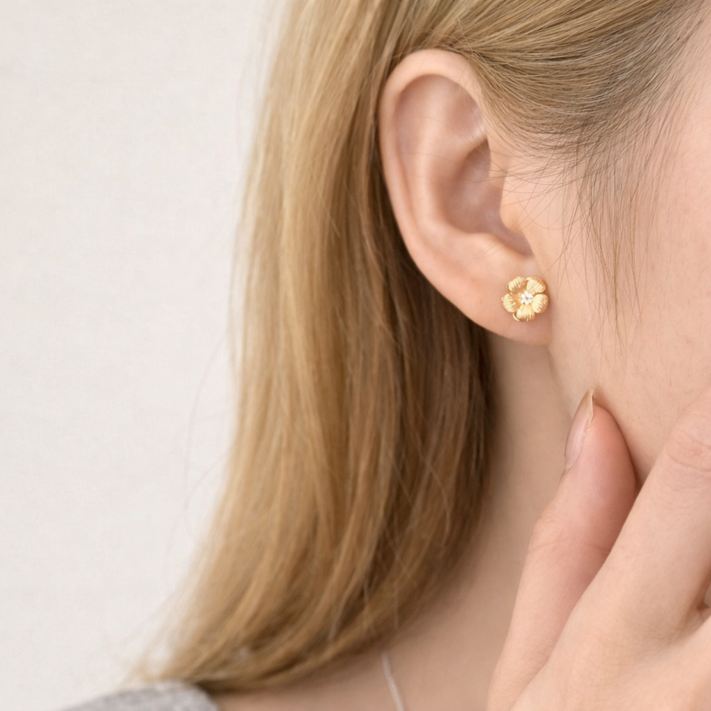 Sterling Silver Camellia Flower Stud Earrings