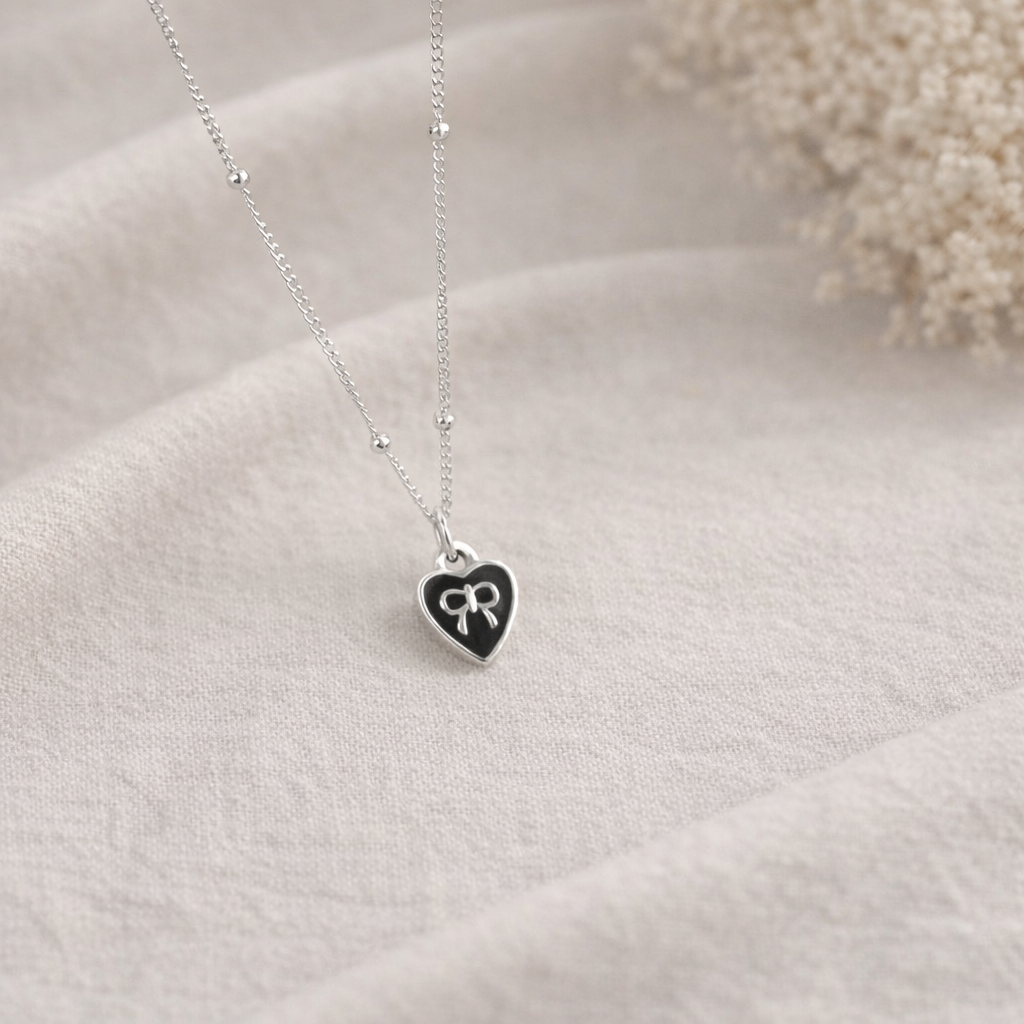 Sterling Silver Heart Bow Necklace