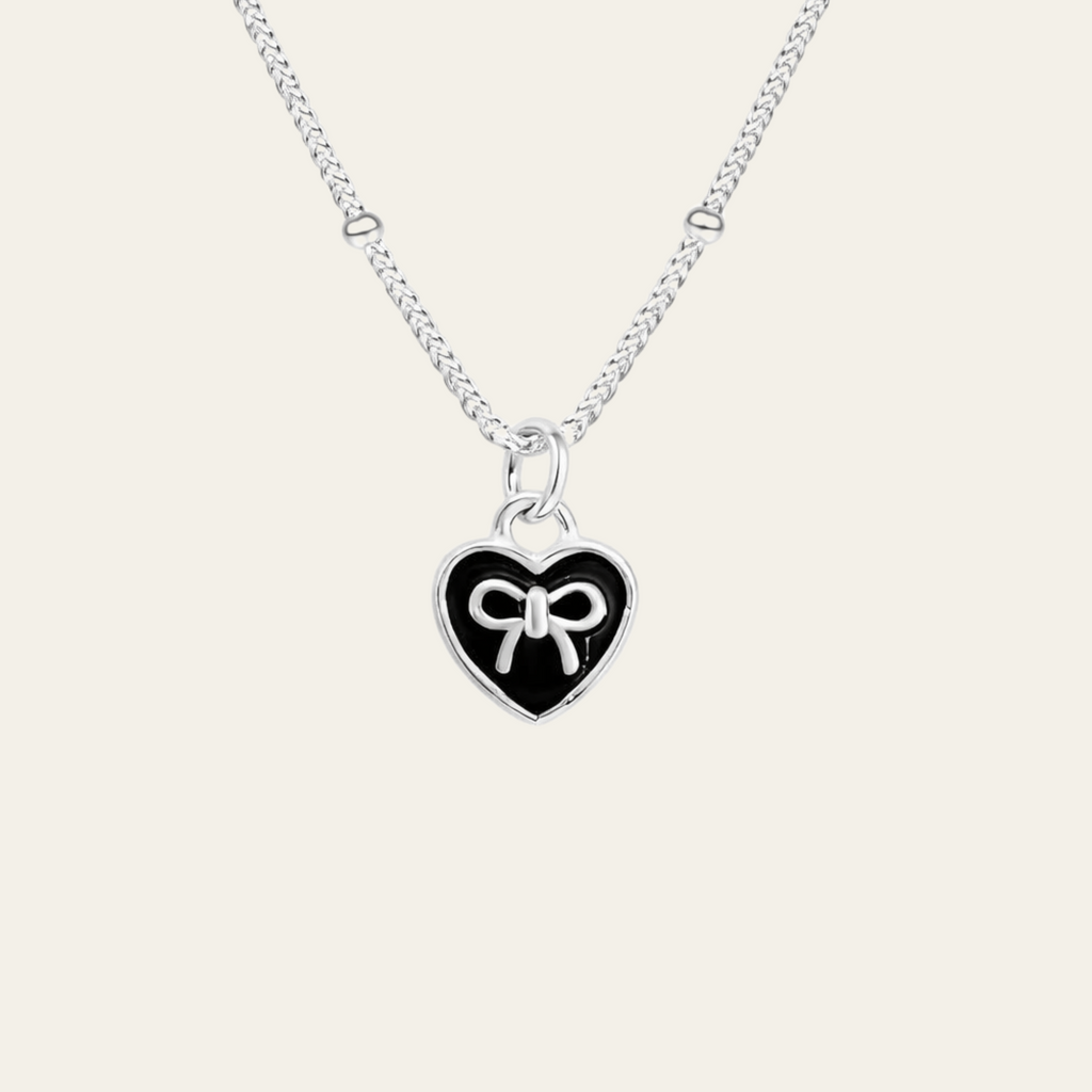 Sterling Silver Heart Bow Necklace