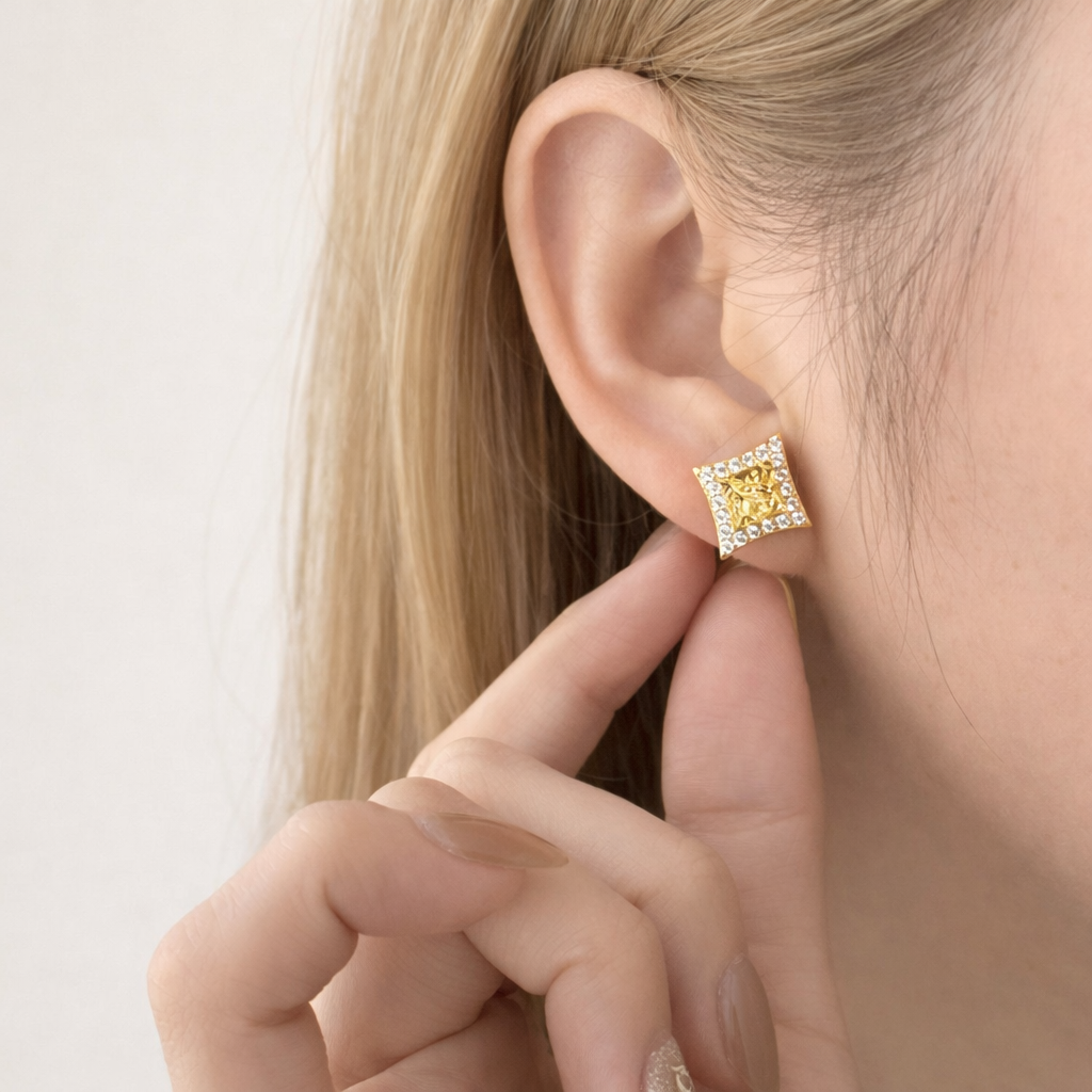 Sterling Silver Irregular Square Stud Earrings