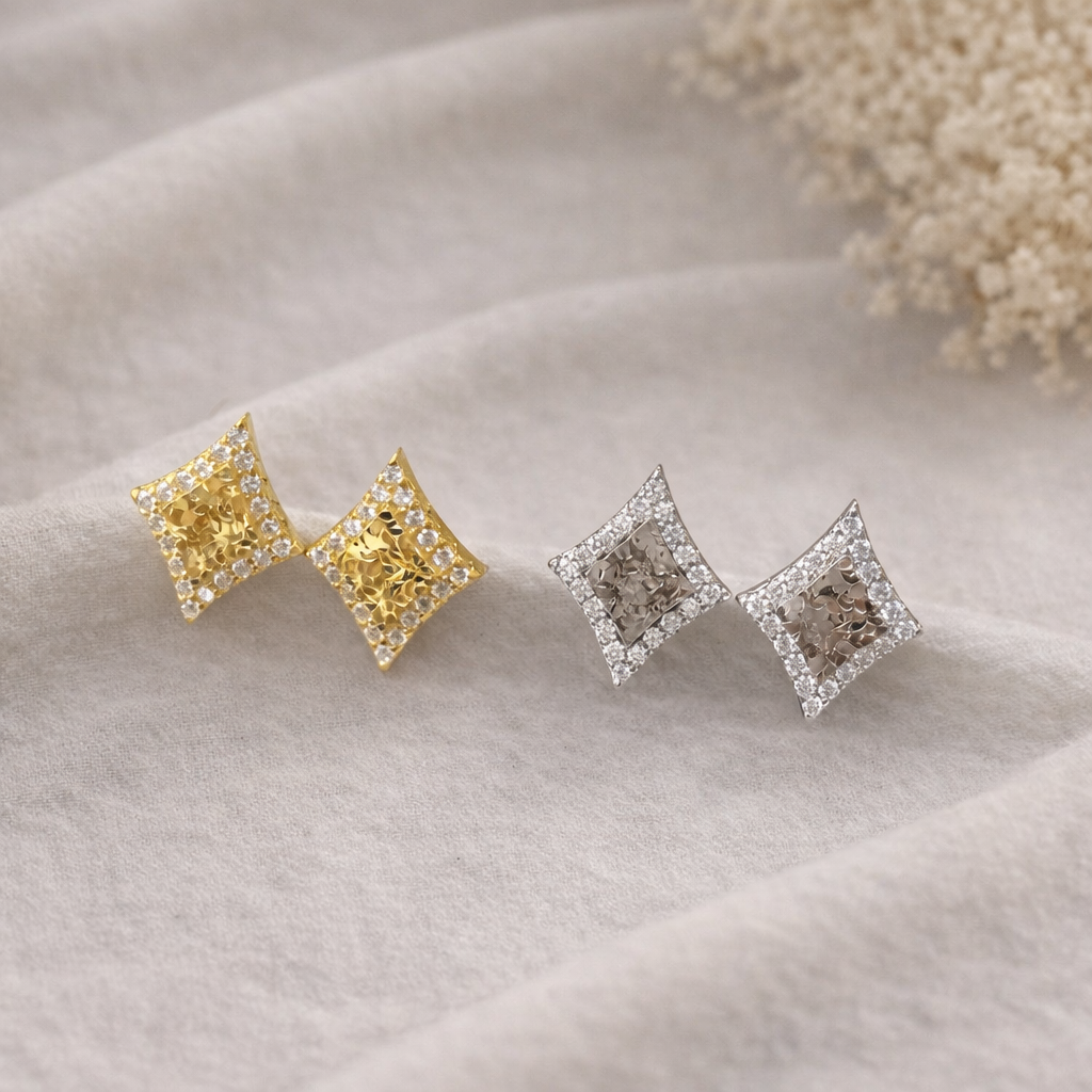 Sterling Silver Irregular Square Stud Earrings