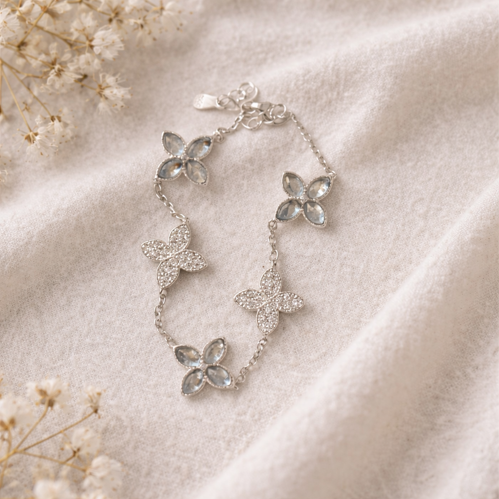 Sterling Silver Four Leaf Clover Chain Bracelet