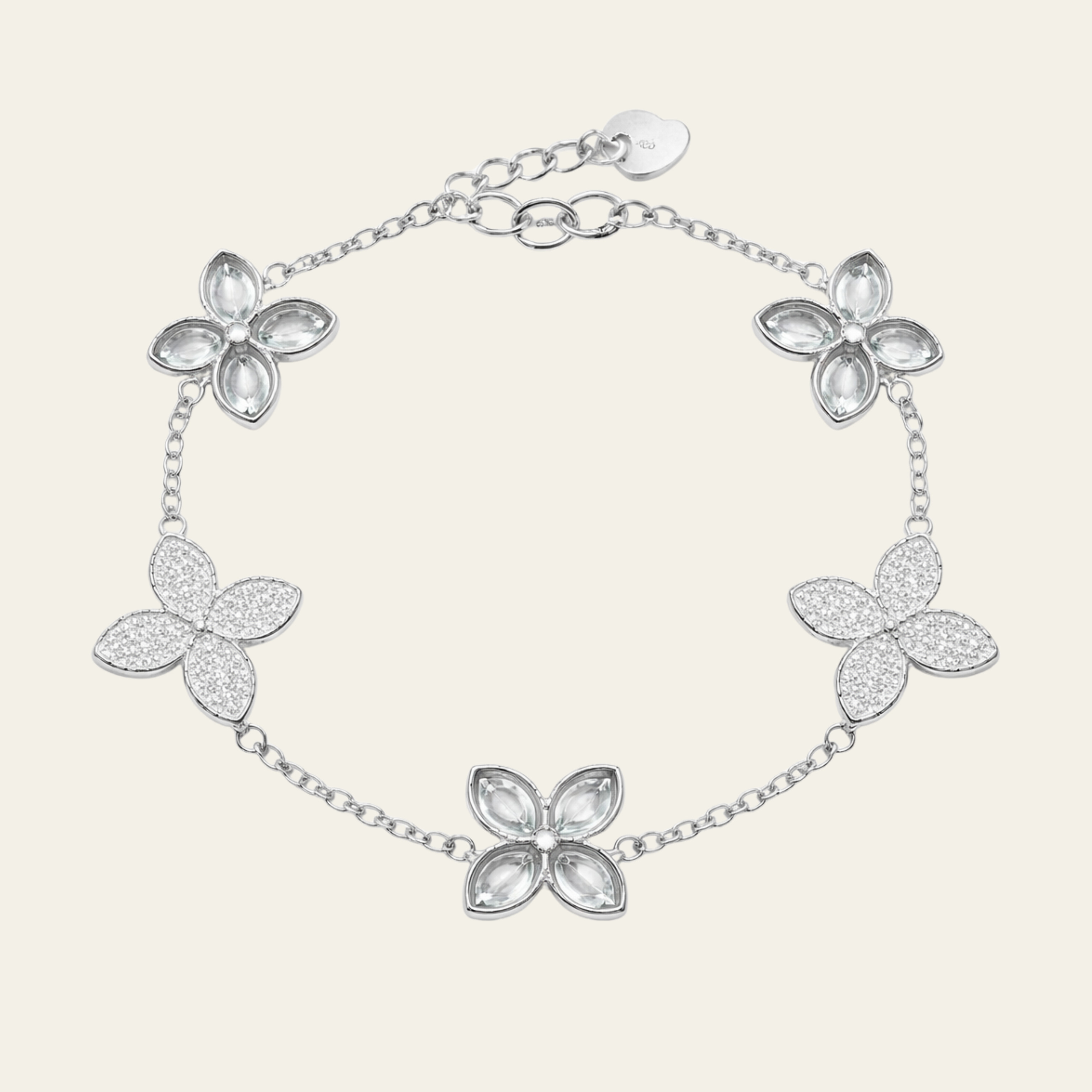 Sterling Silver Four Leaf Clover Chain Bracelet