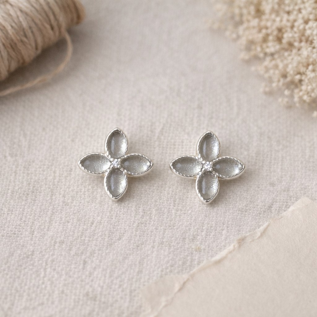 Sterling Silver Four Leaf Clover Stud Earrings