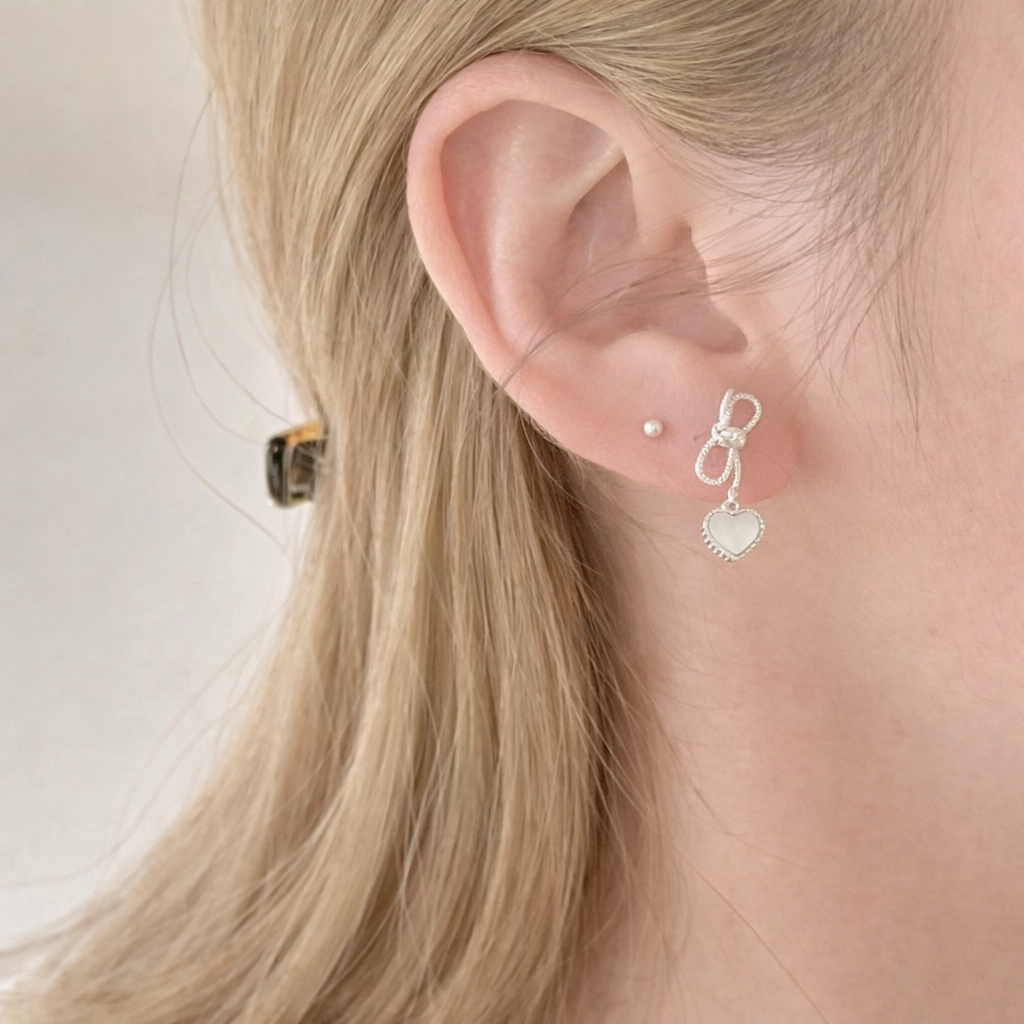 Sterling Silver Bow Heart Drop Earrings