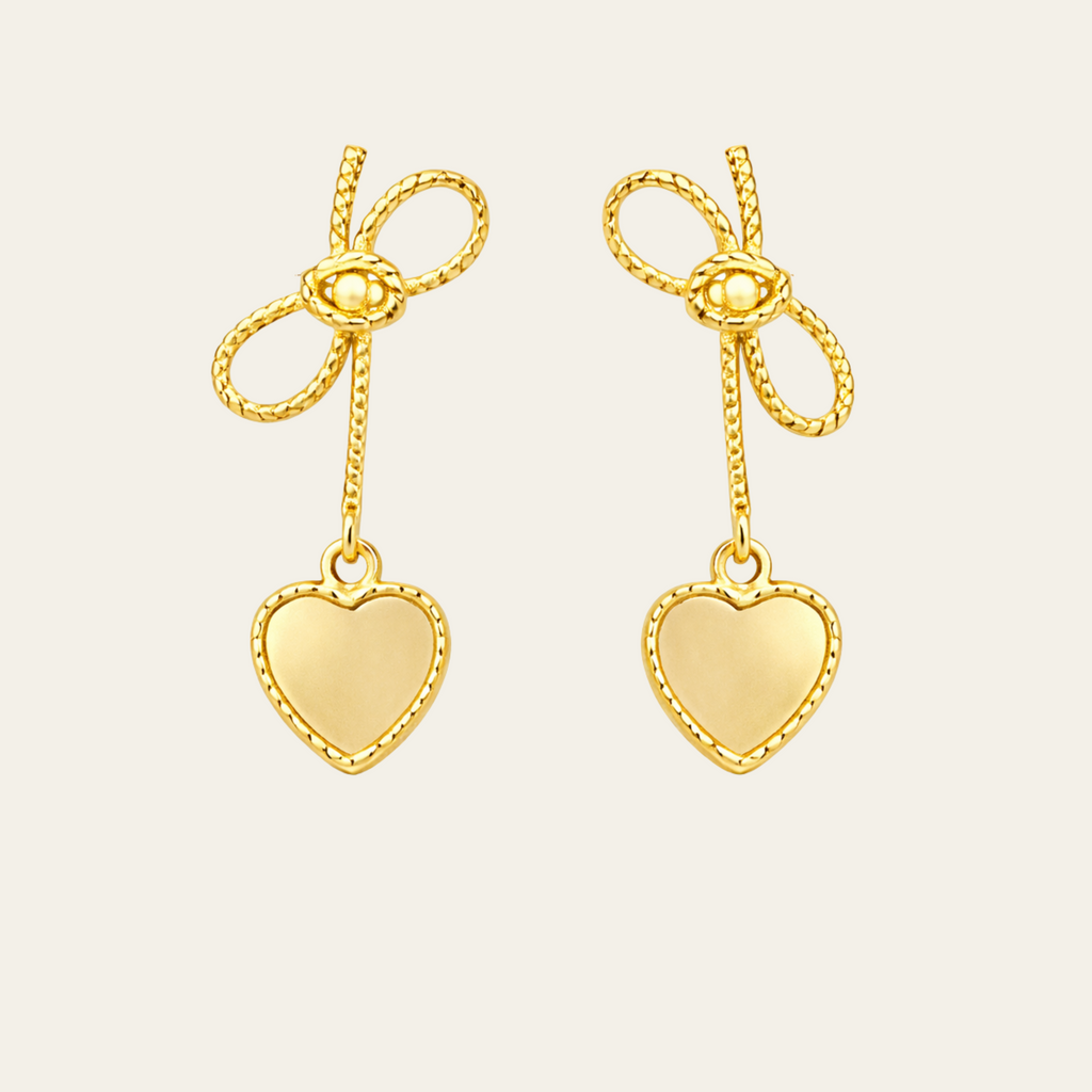 Sterling Silver Bow Heart Drop Earrings