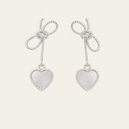 Sterling Silver Bow Heart Drop Earrings