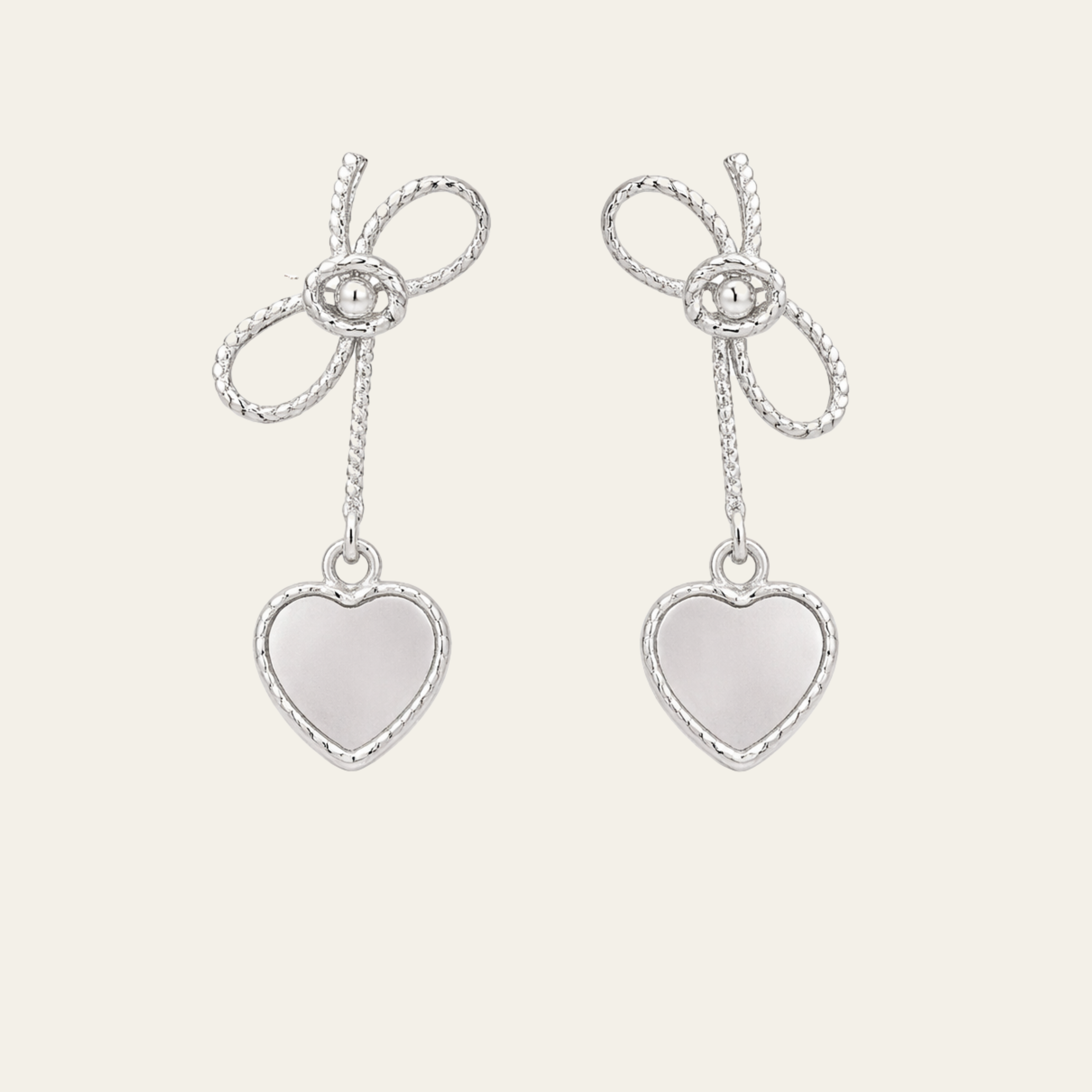 Sterling Silver Bow Heart Drop Earrings