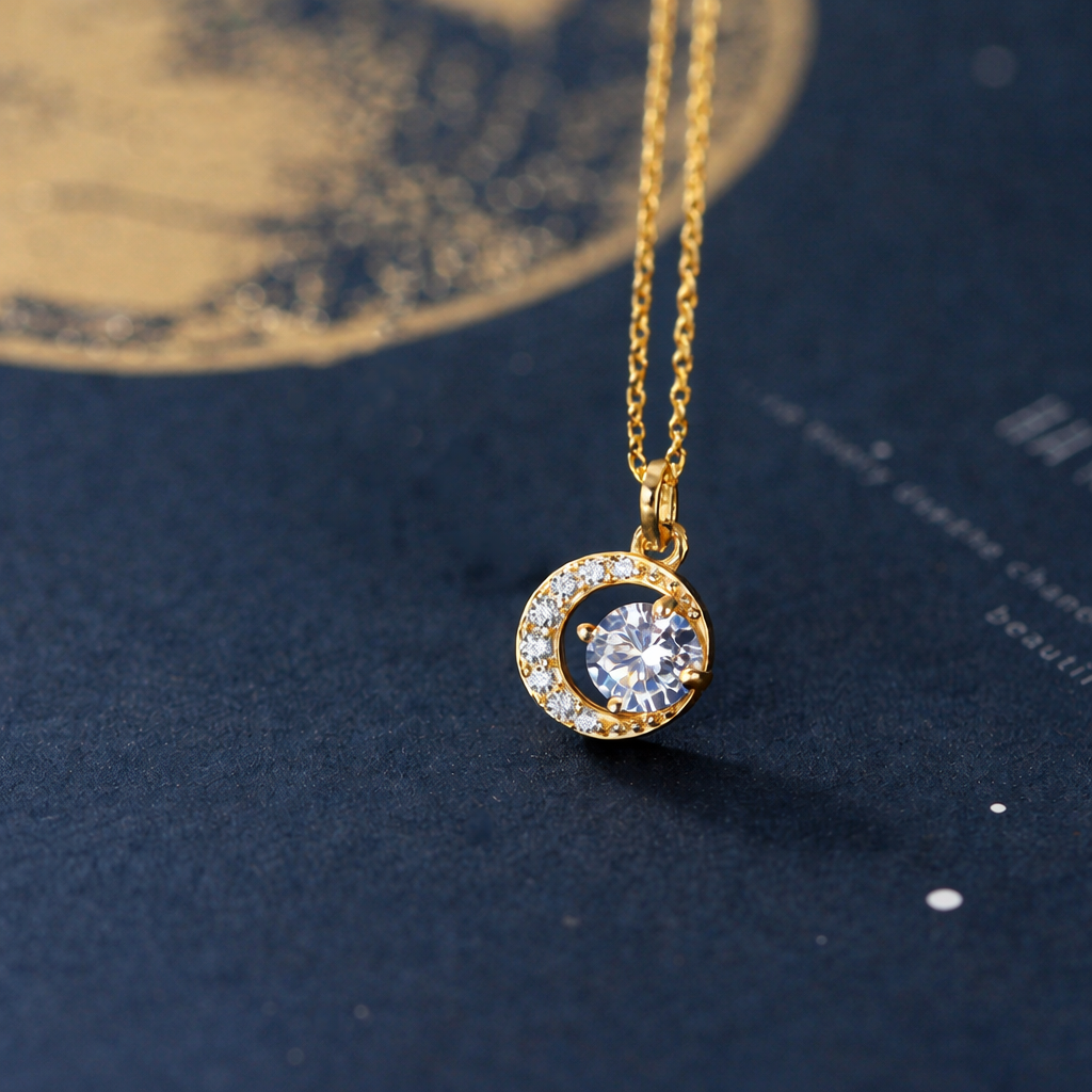 Sterling Silver Moon Zircon Necklace