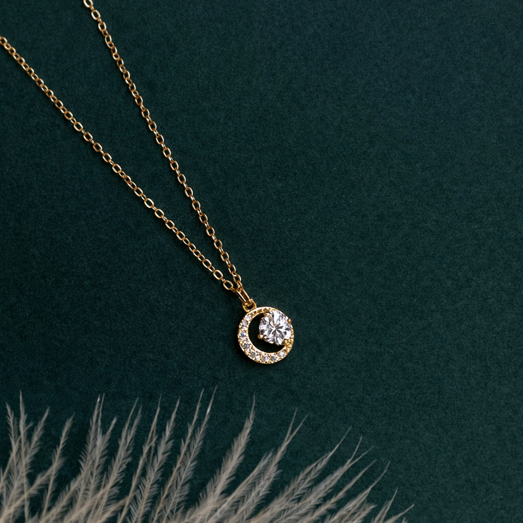 Sterling Silver Moon Zircon Necklace
