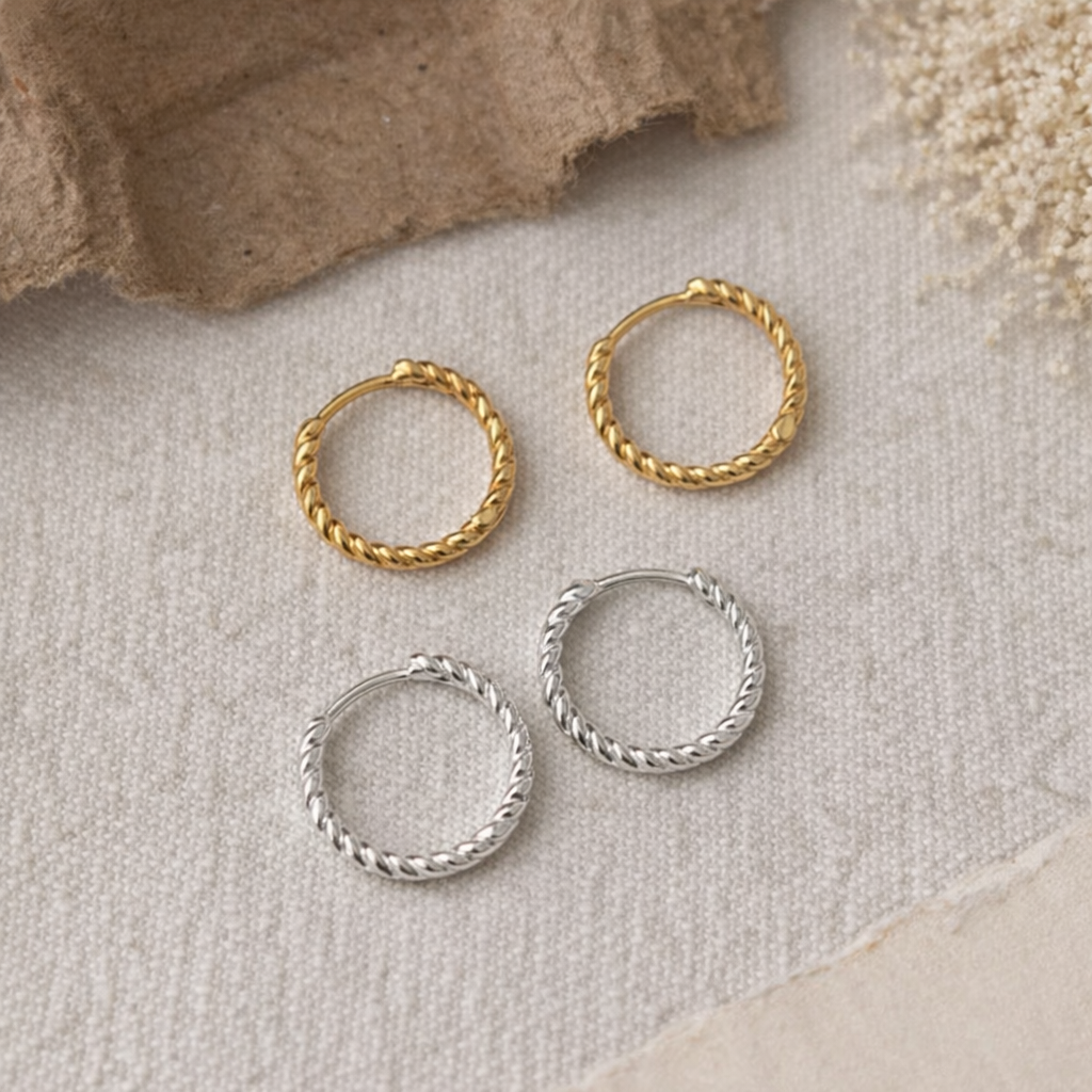 Sterling Silver Twisted Hoop Earrings