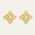 Sterling Silver Floral Zircon Stud Earrings