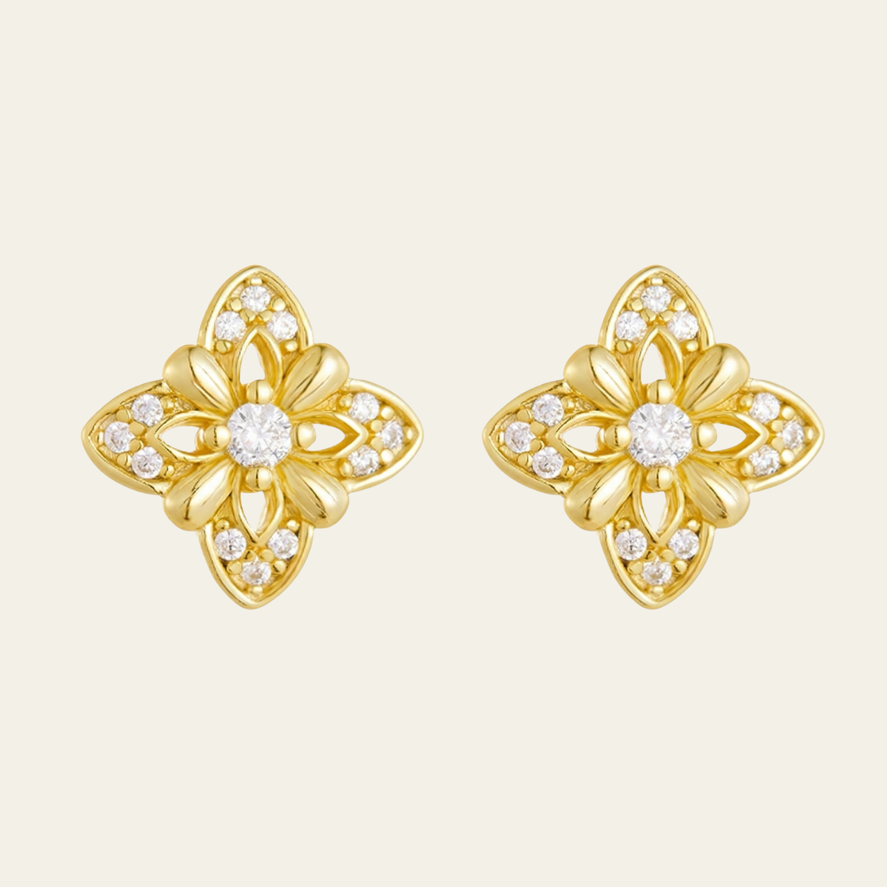 Sterling Silver Floral Zircon Stud Earrings