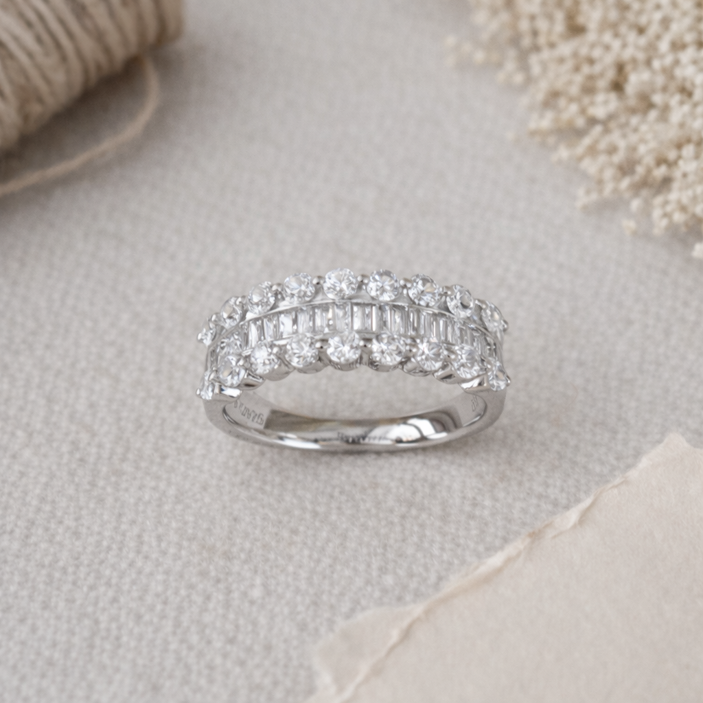 Sterling Silver Geometric Crystal Ring