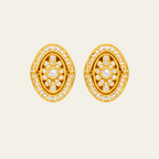 Sterling Silver Oval Floral Halo Stud Earrings