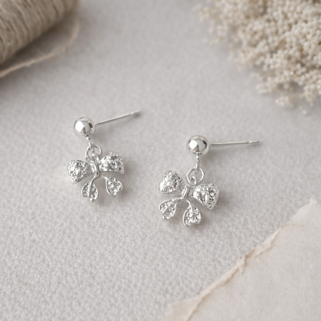 Sterling Silver Butterfly Bow Stud Earrings