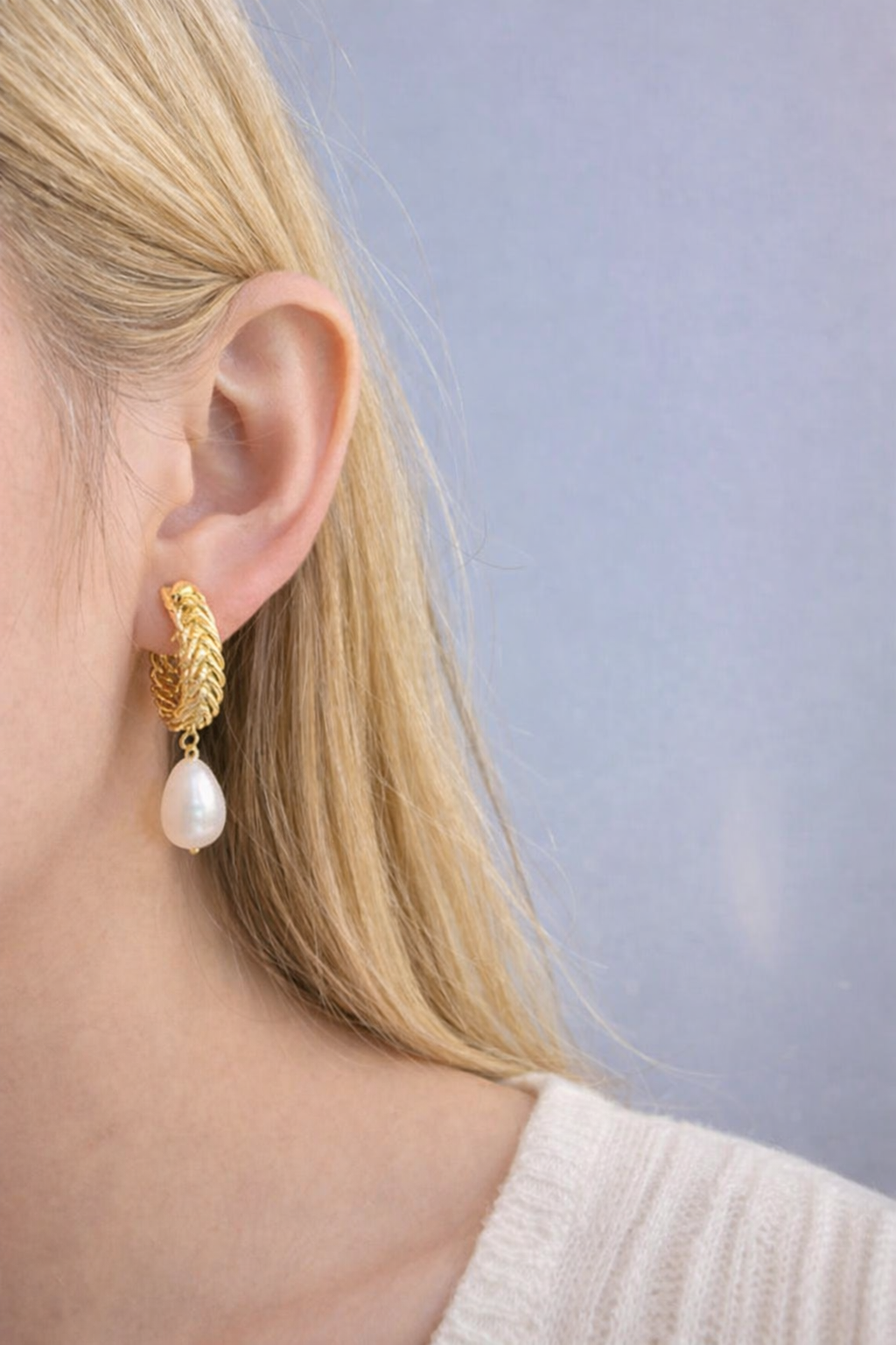 Electroplated Alloy Vintage Pearl Drop Hoop Earrings