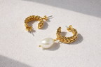 Electroplated Alloy Vintage Pearl Drop Hoop Earrings