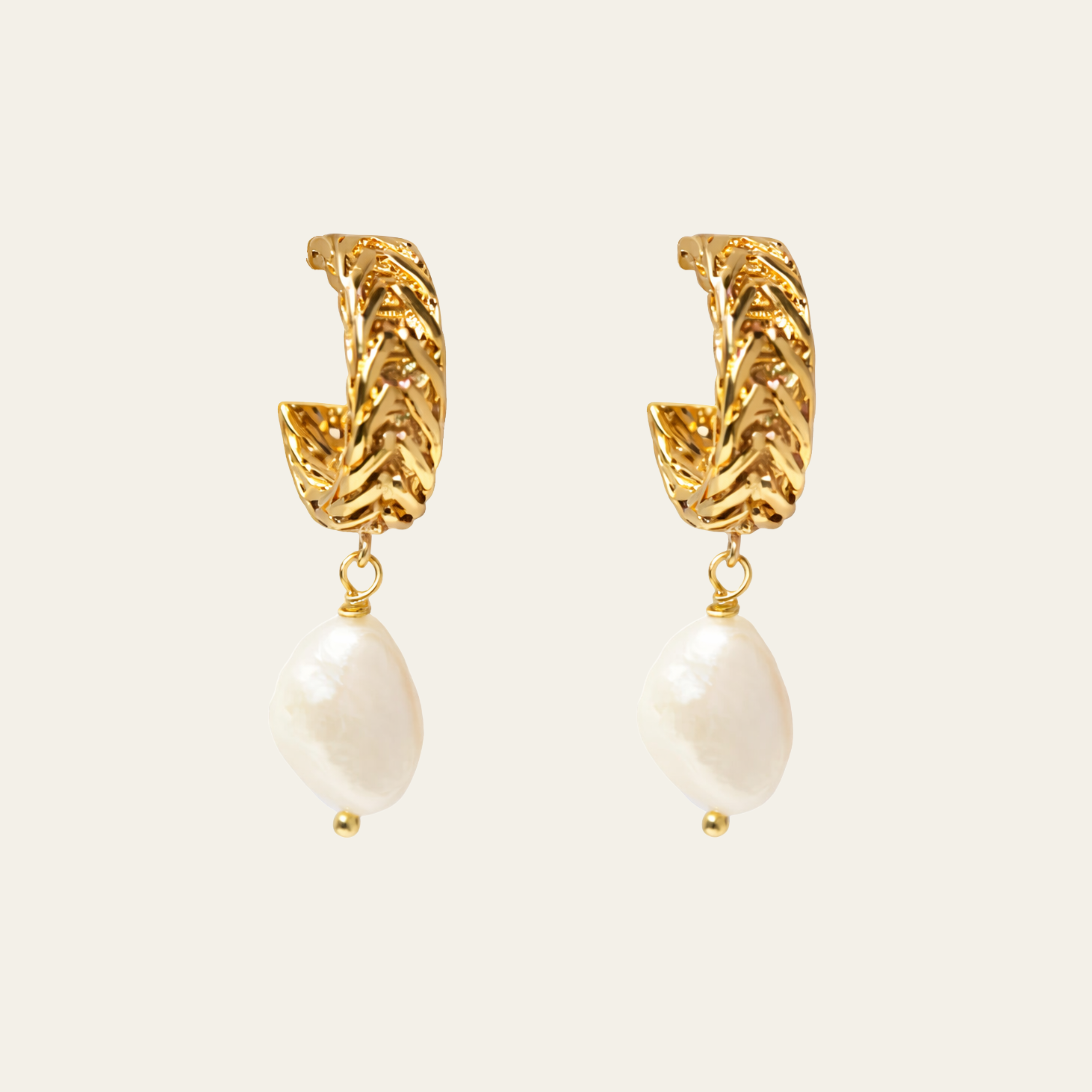 Electroplated Alloy Vintage Pearl Drop Hoop Earrings