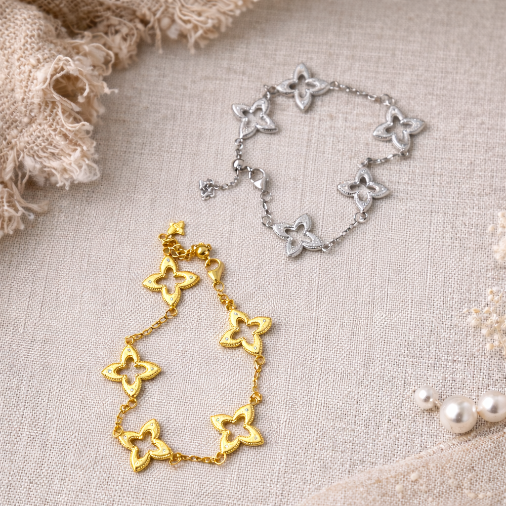 Sterling Silver Four Leaf Clover Chain Bracelet