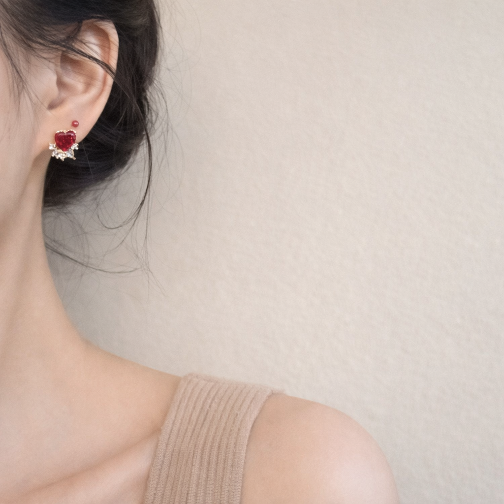 Red Heart Stud Earrings Electroplated