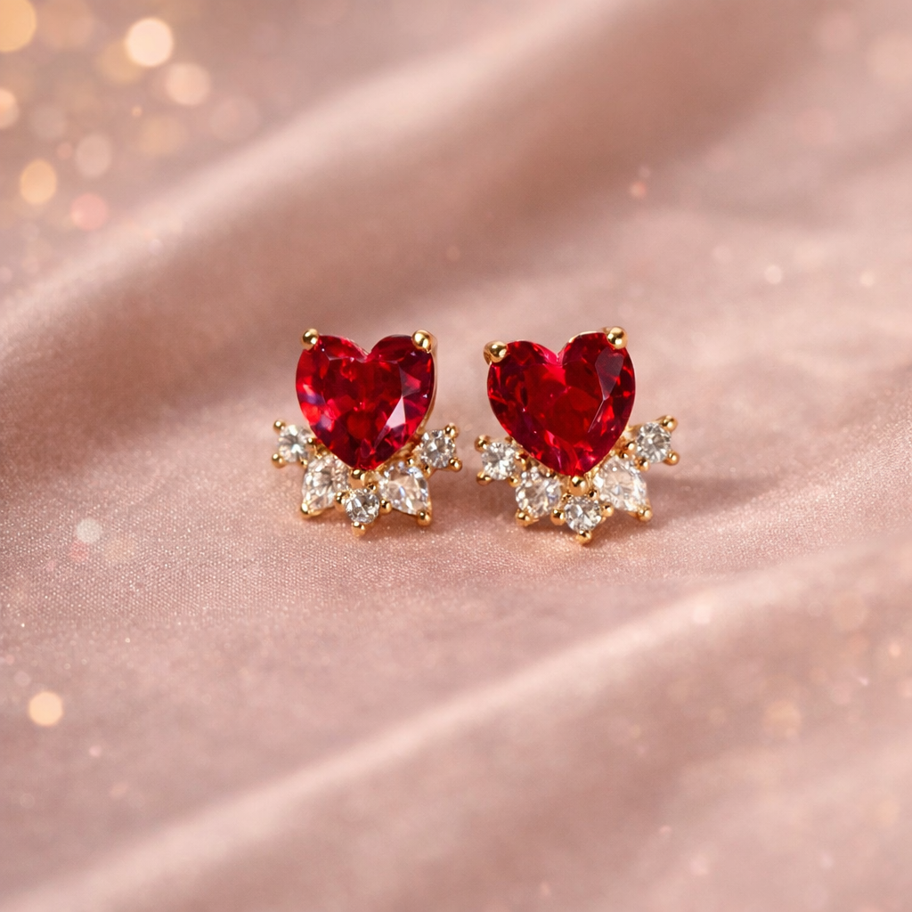 Red Heart Stud Earrings Electroplated
