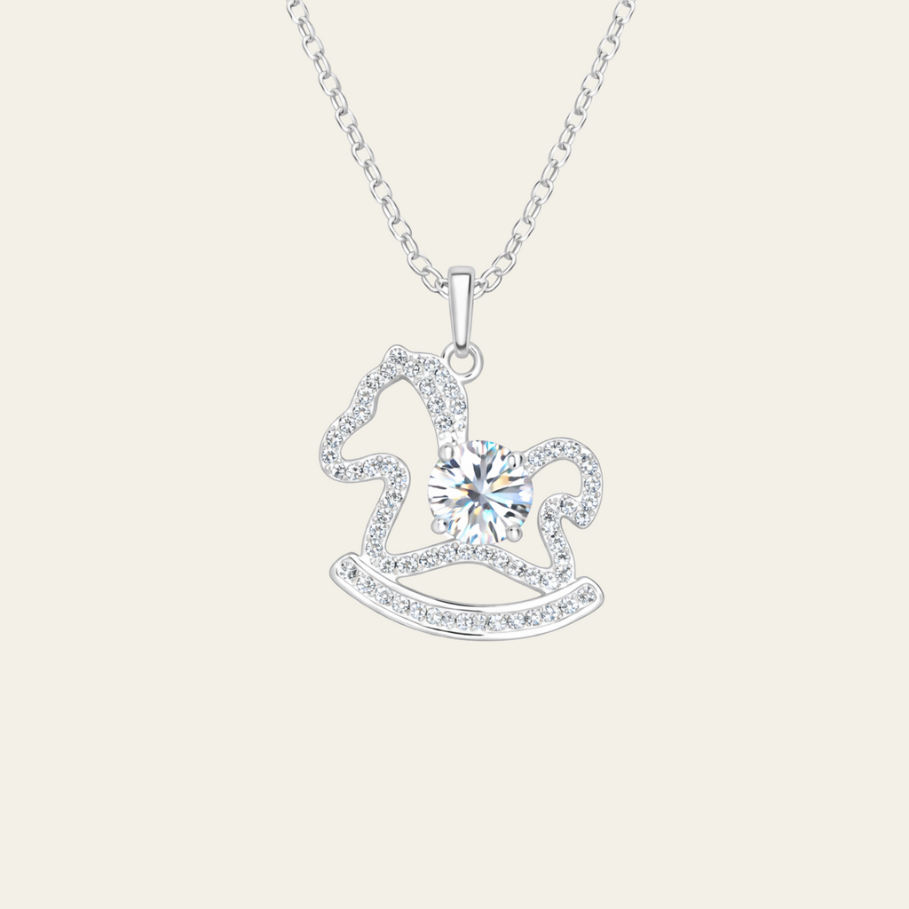 Sterling Silver Rocking Horse Moissanite Pendant Necklace