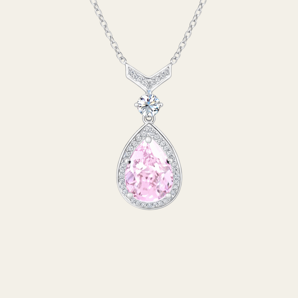 Sterling Silver Pink Diamond Teardrop Necklace