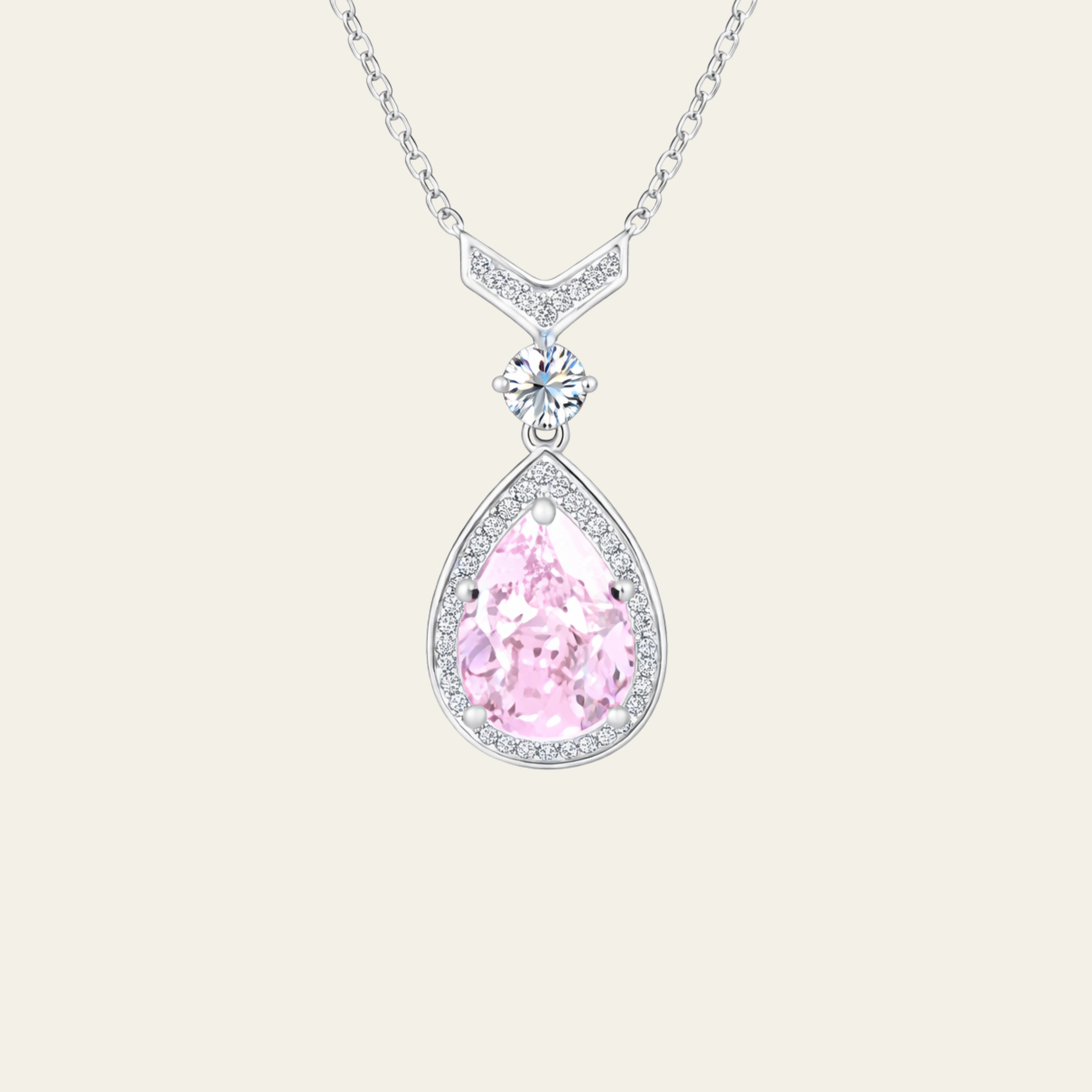 Sterling Silver Pink Diamond Teardrop Necklace
