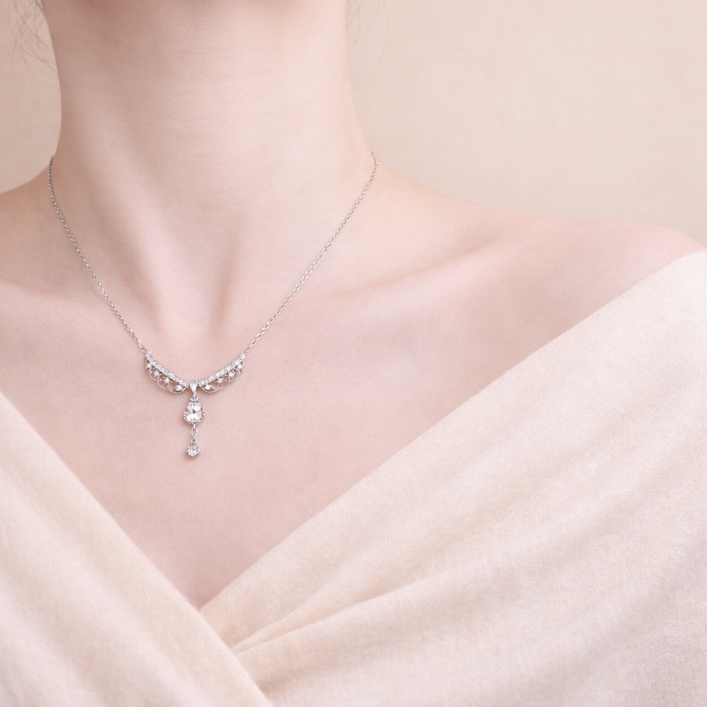 Sterling Silver Moissanite Vintage Drop Necklace