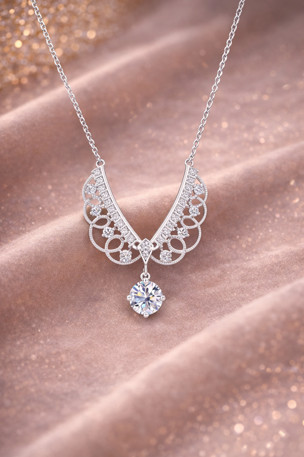Sterling Silver Moissanite Vintage Drop Necklace