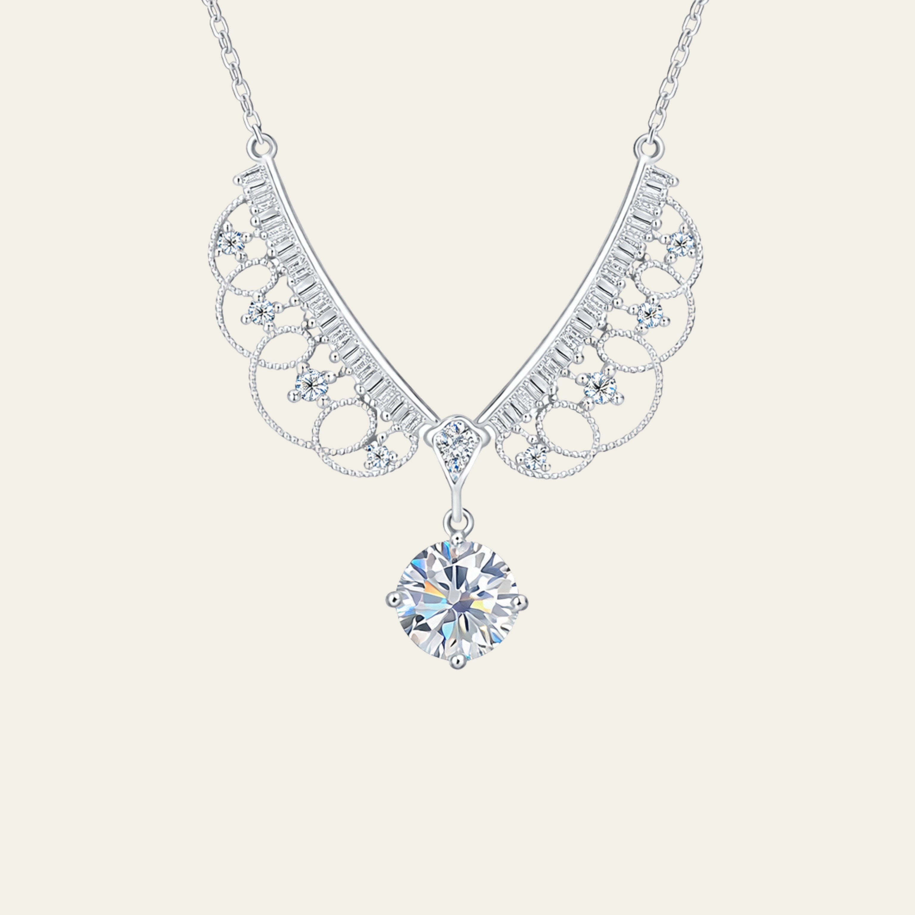 Sterling Silver Moissanite Vintage Drop Necklace