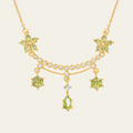 Green Flower Gemstone Necklace Copper Electroplated