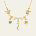 Green Flower Gemstone Necklace Copper Electroplated