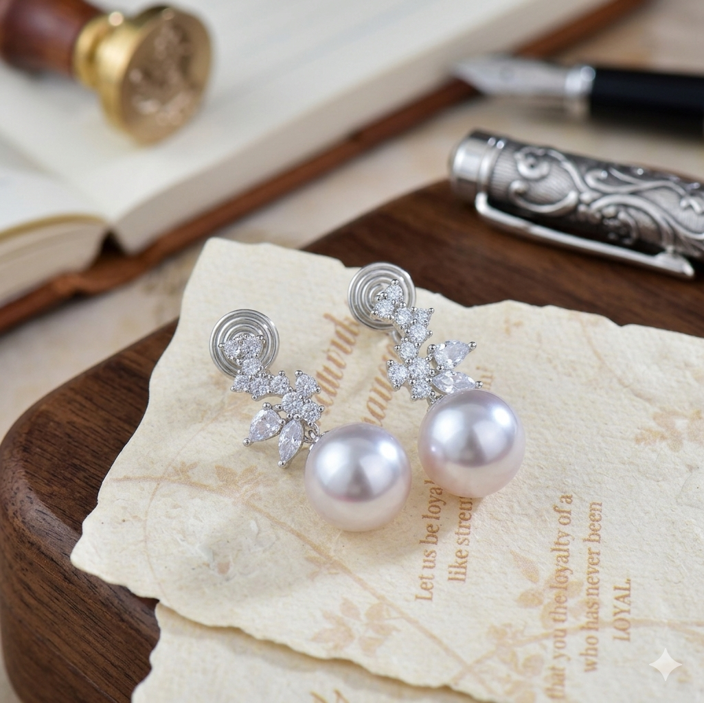 Pearl Geometric Stud Earrings Copper Electroplated