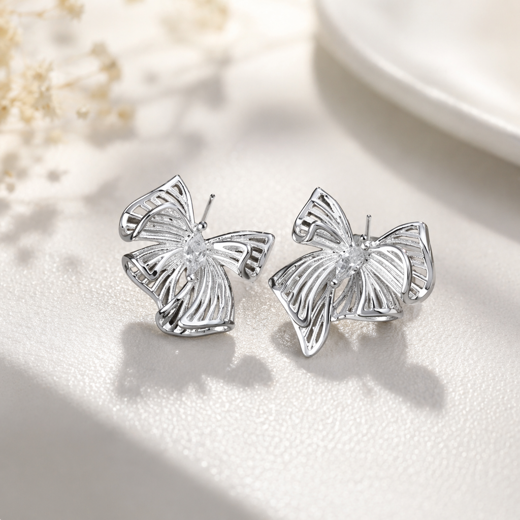 Bow Stud Earrings Copper Electroplated