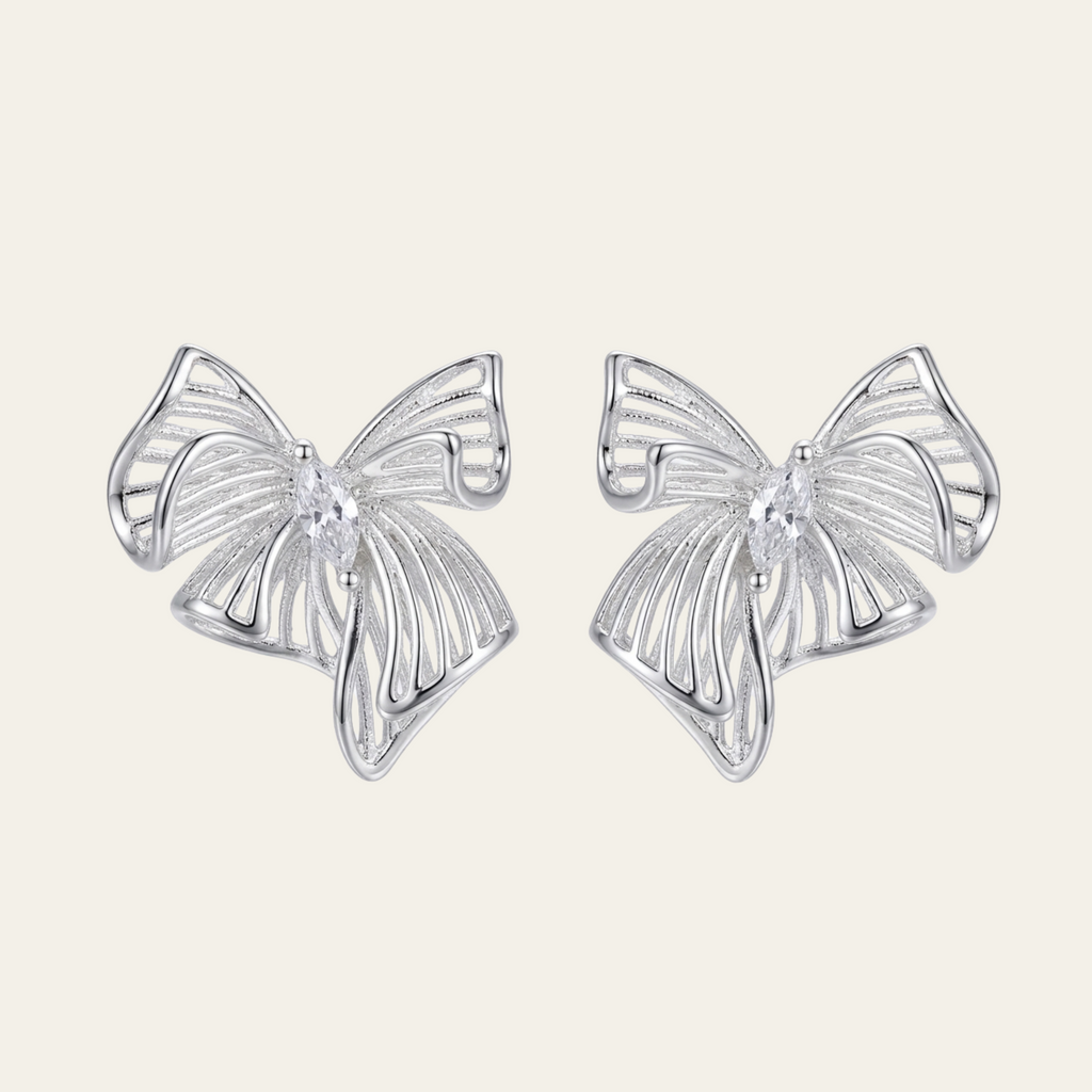 Bow Stud Earrings Copper Electroplated