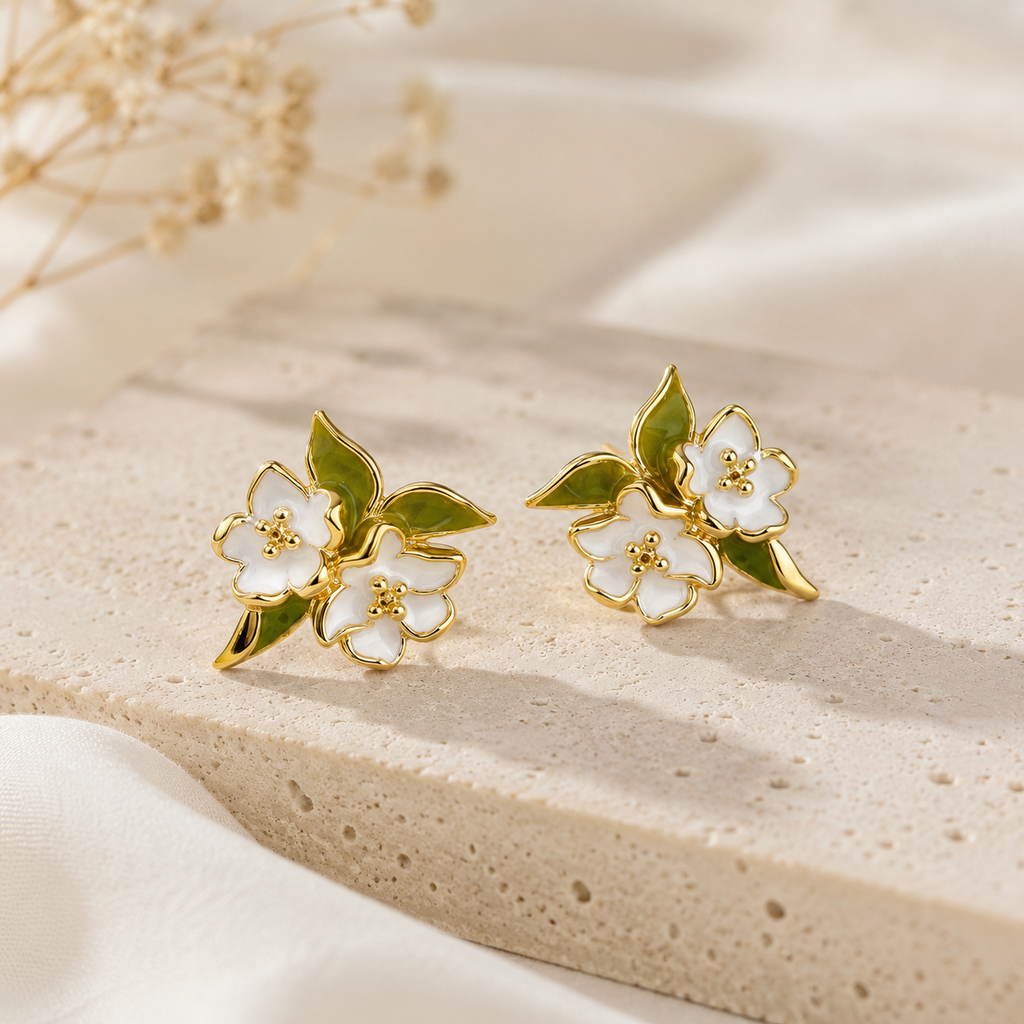 Flower Stud Earrings Copper 14K Gold Plated