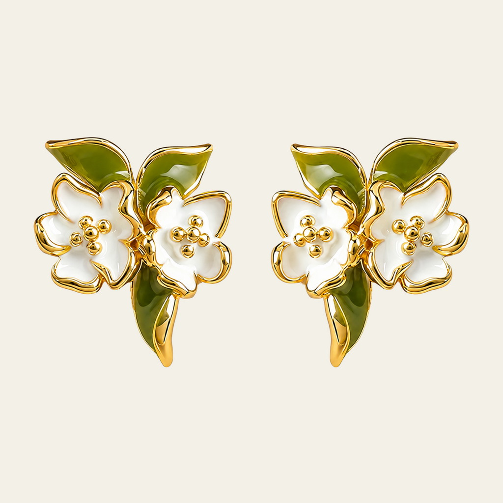 Flower Stud Earrings Copper 14K Gold Plated