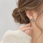 Blue Flower Pearl Stud Earrings Copper 14K Gold Plated