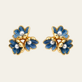 Blue Flower Pearl Stud Earrings Copper 14K Gold Plated