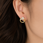 Flower Circle Gemstone Stud Earrings Sterling Silver 18K Gold Plated