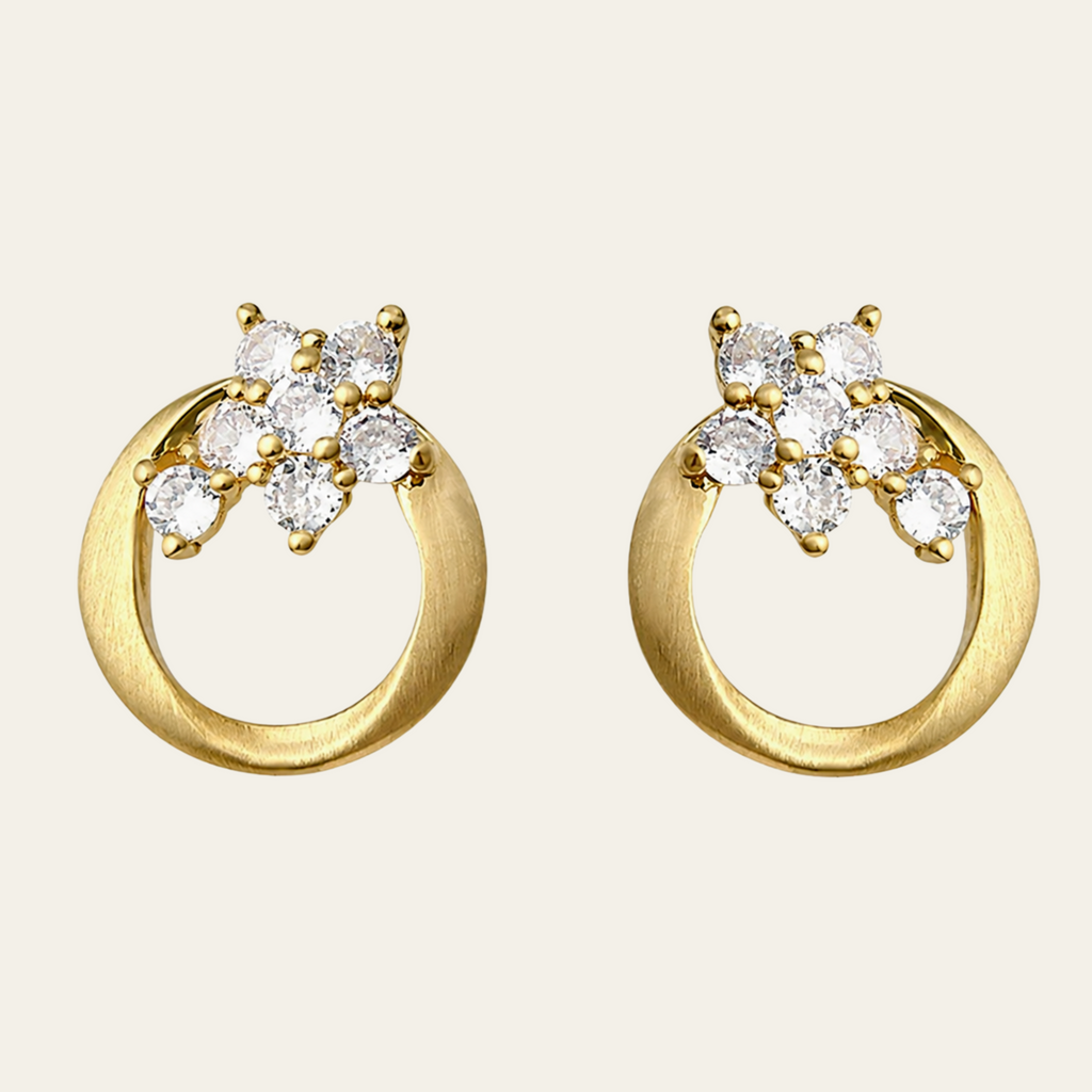 Flower Circle Gemstone Stud Earrings Sterling Silver 18K Gold Plated
