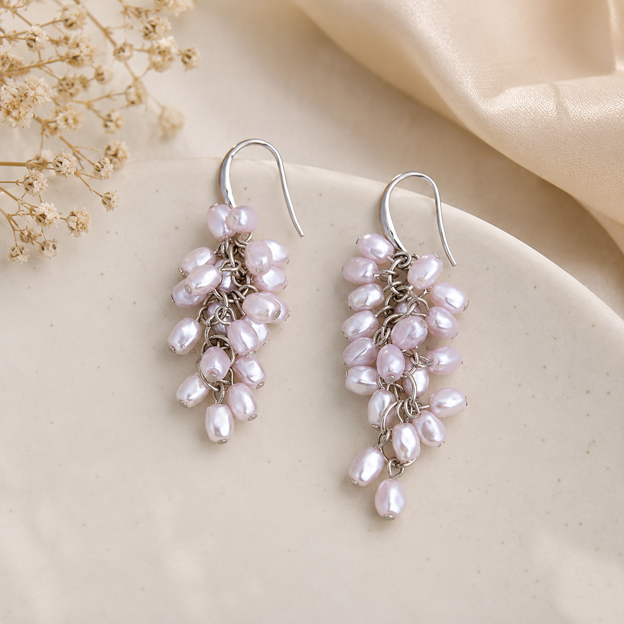 Pearl Drop Earrings Copper Platinum Plated