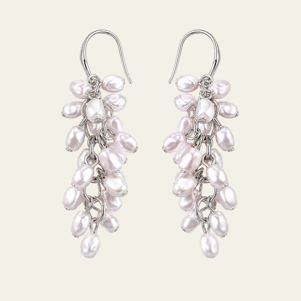 Pearl Drop Earrings Copper Platinum Plated