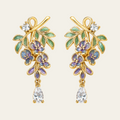 Purple Flower Gemstone Drop Earrings Copper 18K Gold Plated